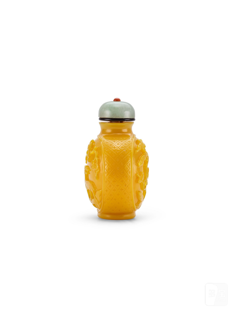 清　黃料鹿鶴同春圖鼻煙壺 | A YELLOW GLASS 'LONGEVITY' SNUFF BOTTLE - 图6